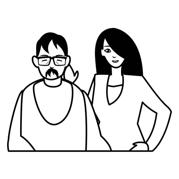 Jóvenes avatares pareja personajes — Vector de stock