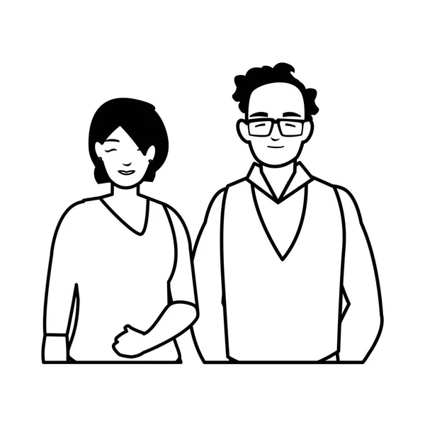 Jóvenes avatares pareja personajes — Vector de stock