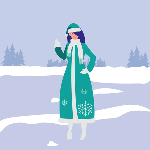 Молодая женщина в зимней одежде — стоковый вектор