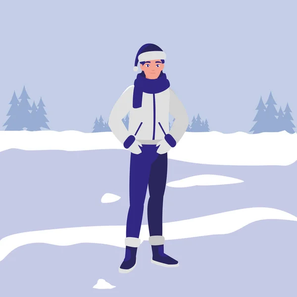 Jeune homme avec des vêtements d'hiver — Image vectorielle