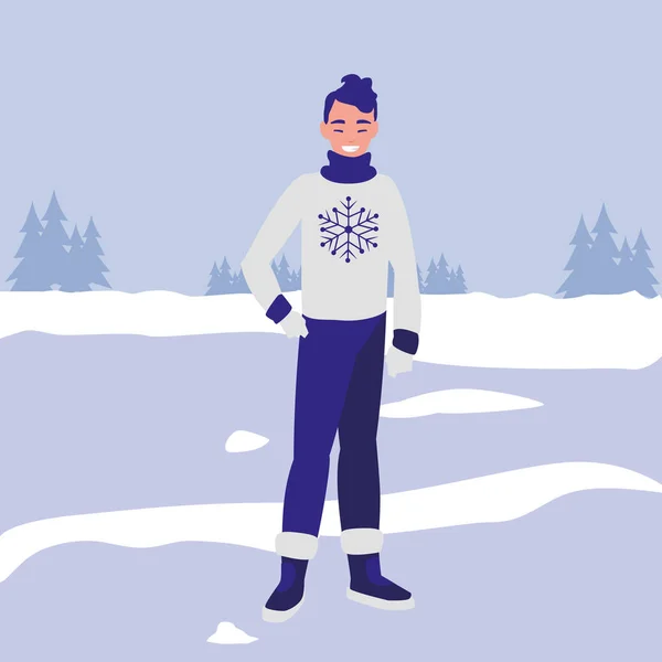 Молодой человек в зимней одежде — стоковый вектор