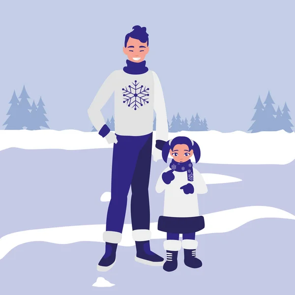 Отец и дочь в зимней одежде — стоковый вектор