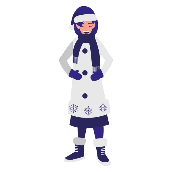 Kışlık elbiseli genç kadın. — Stok Vektör