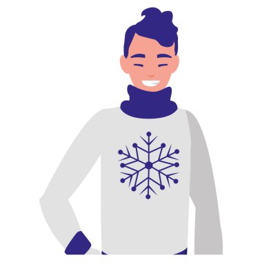 Genç adam kış giysileri ile vektör çizim tasarım