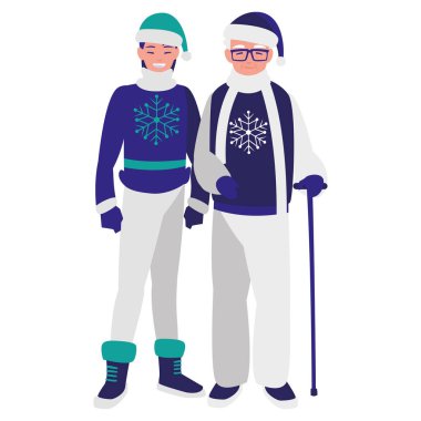 şirin dedesi ve kış giysileri ile kızı