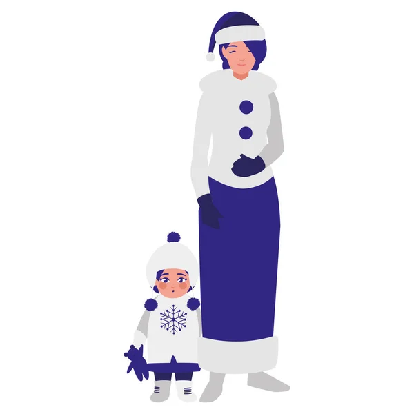 Bonito mãe e filha com roupas de inverno — Vetor de Stock