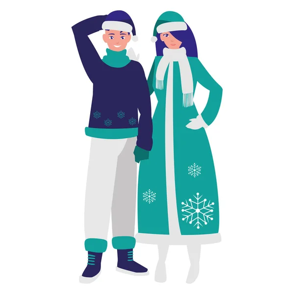 Pareja joven con ropa de invierno — Vector de stock