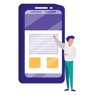 Akıllı telefonu olan genç bir adam.