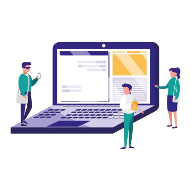 Genç iş adamları dizüstü karakterlerle