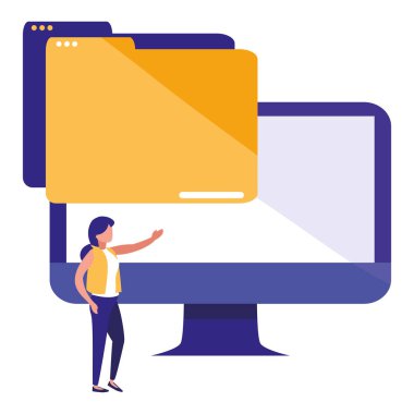 Genç ve kadın ile bilgisayar klasörü