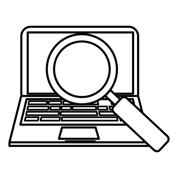 Laptopcomputer met Vergrootglas — Stockvector
