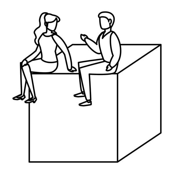 Joven pareja trabajadores sentado en cubo — Archivo Imágenes Vectoriales