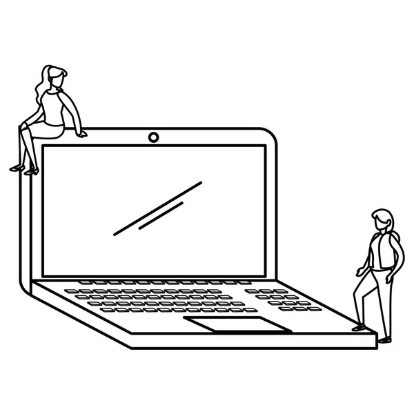 Les jeunes couples de travailleurs avec ordinateur portable — Image vectorielle