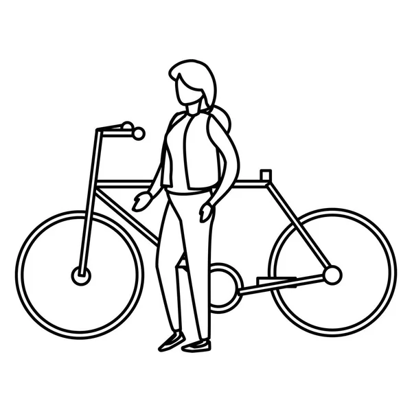 Mujer joven en bicicleta — Vector de stock