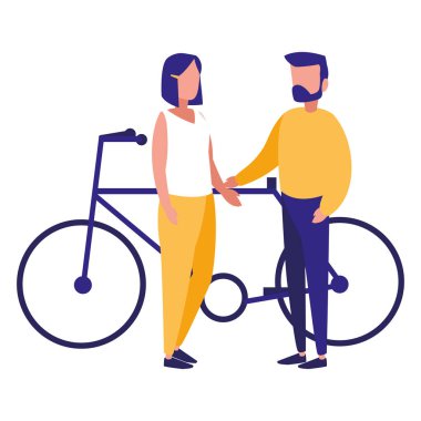 Genç çift bisiklet karakter