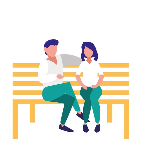 Pasangan muda duduk di kursi taman - Stok Vektor