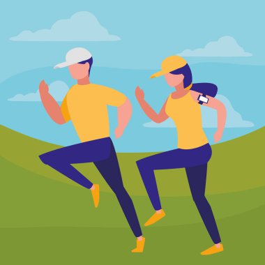 Genç Çift karakter park üzerinde çalışan