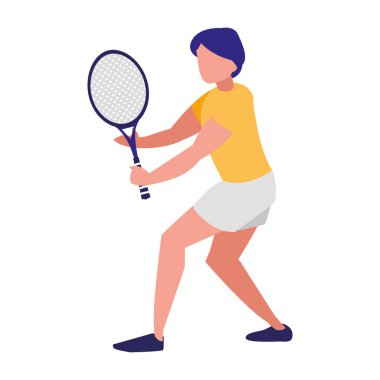 Genç adam tenis oynuyor.