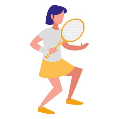 Genç kadın tenis vektör çizim tasarım oynarken