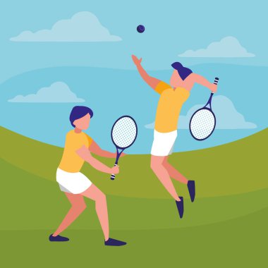 Tenis oynayan genç çift