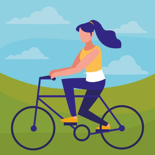 Jeune femme en vélo — Image vectorielle