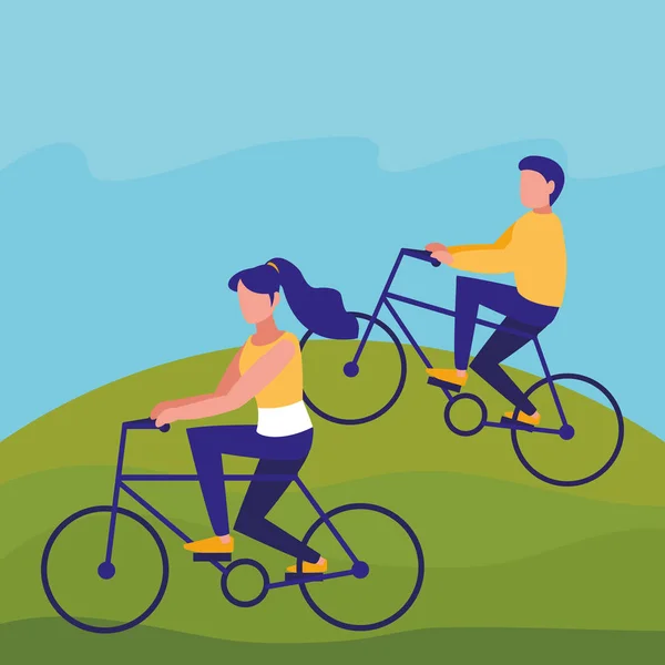 Pareja joven en bicicleta — Vector de stock