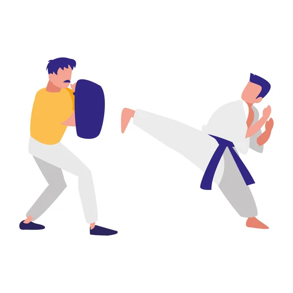 Man and sparring practicing martial arts characters — Stock Vector