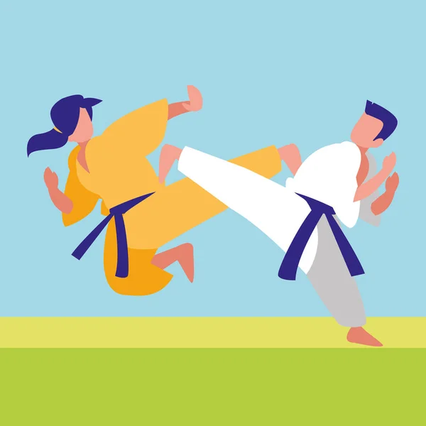 Couple fighting martial arts characters — Stock Vector