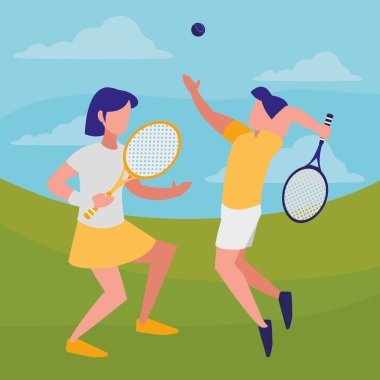 Tenis oynayan genç çift