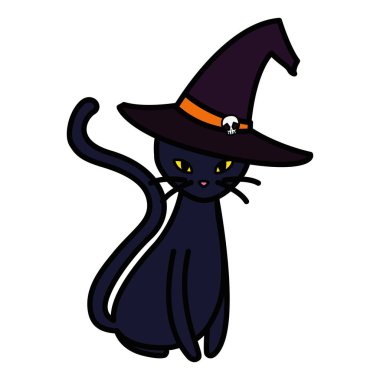 Cadılar Bayramı siyah kedi cadı şapka ile