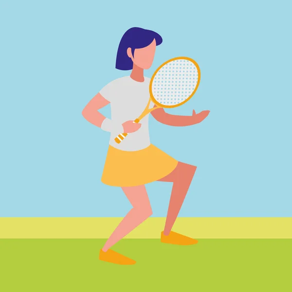 若い女性がテニスをしていて — ストックベクタ