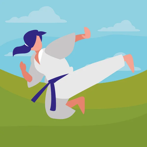 Woman practicing martial arts character — Stock Vector