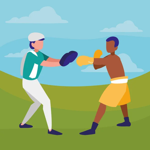 Boxer and sparring training avatars characters — Stock Vector