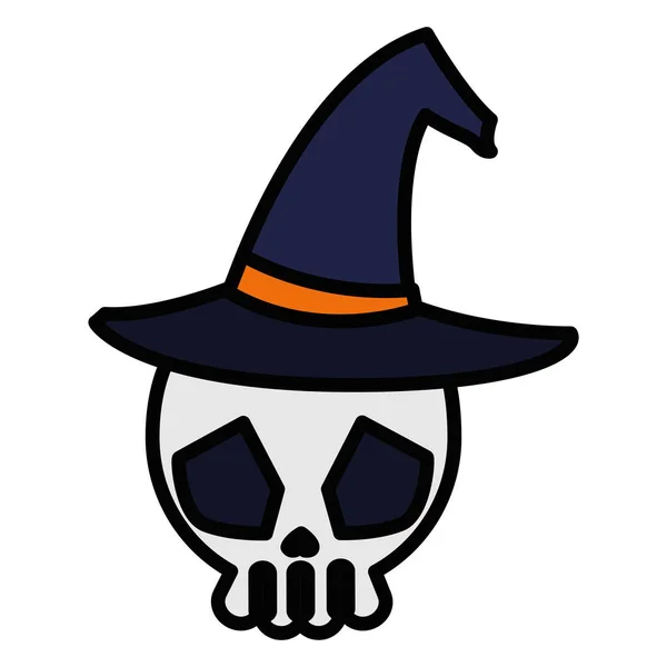 Heureux crâne d'Halloween avec chapeau de sorcière — Image vectorielle