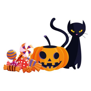 kabak karakter ile Halloween siyah kedi