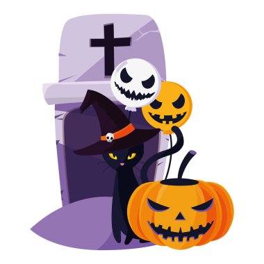 kabak karakter ile Halloween siyah kedi