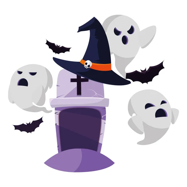 Lápida de Halloween con fantasma — Archivo Imágenes Vectoriales