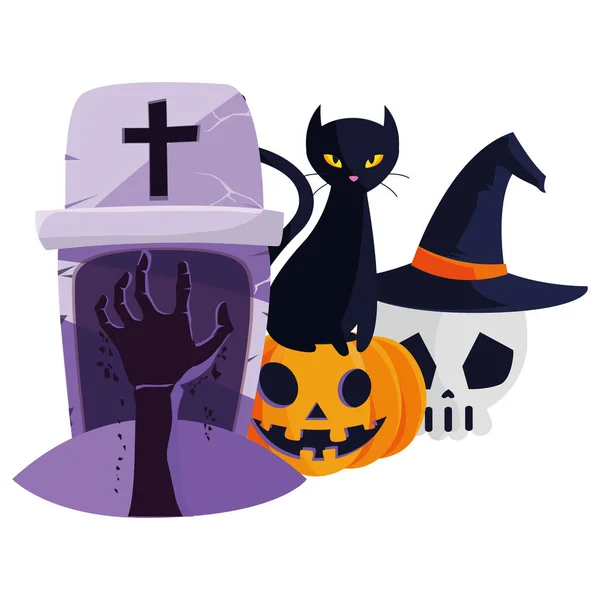 Halloween gato negro con carácter de lápida — Archivo Imágenes Vectoriales
