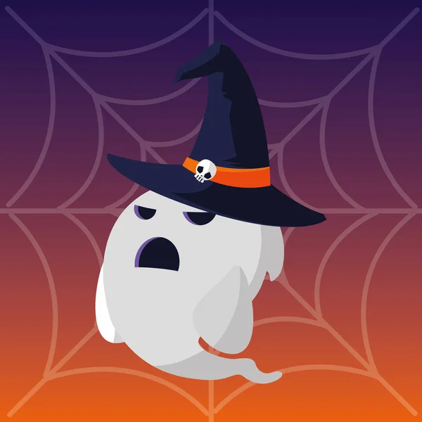 Feliz halloween fantasmas con spiderweb — Archivo Imágenes Vectoriales