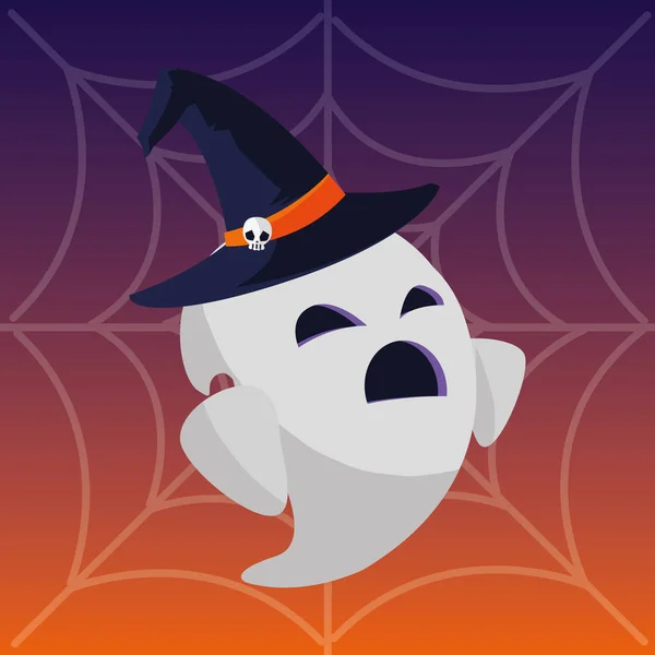 Feliz halloween fantasmas con spiderweb — Archivo Imágenes Vectoriales
