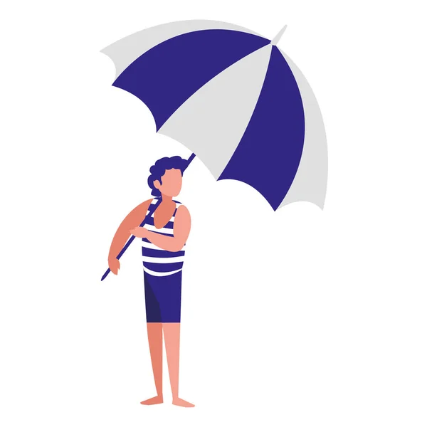Άνθρωπος με ρούχα παραλίας και ομπρέλα — Διανυσματικό Αρχείο