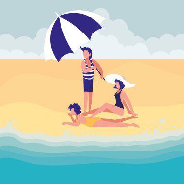 plaj kıyafetleri ve şemsiye ile çift