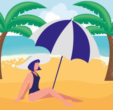 Mayo ve şemsiye ile genç kadın