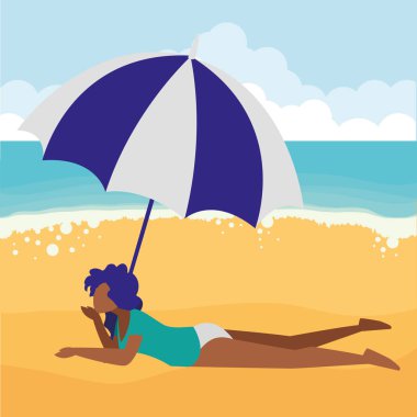 Mayo ve şemsiye ile genç kadın