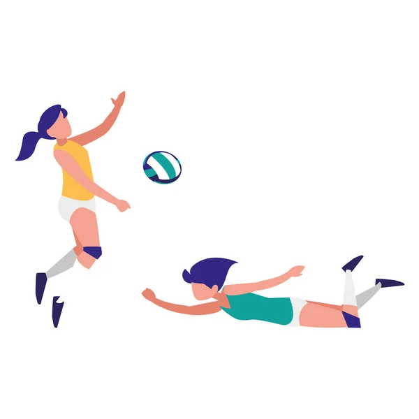 Девушки играют в волейбол — стоковый вектор