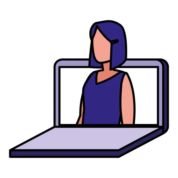 Jovem mulher sentada no laptop —  Vetores de Stock