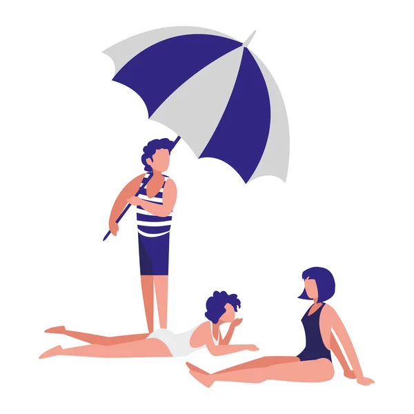 Couple avec vêtements de plage et parasol — Image vectorielle