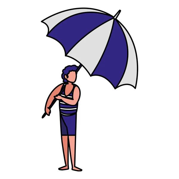 Человек в пляжной одежде и зонтике — стоковый вектор