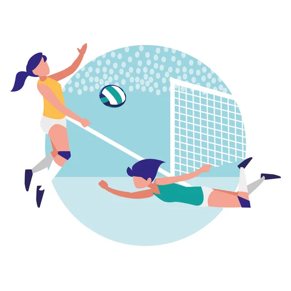 Meninas jovens jogando vôlei — Vetor de Stock