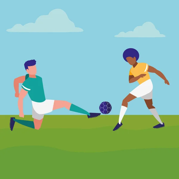 Young athletes playing soccer — Stock Vector